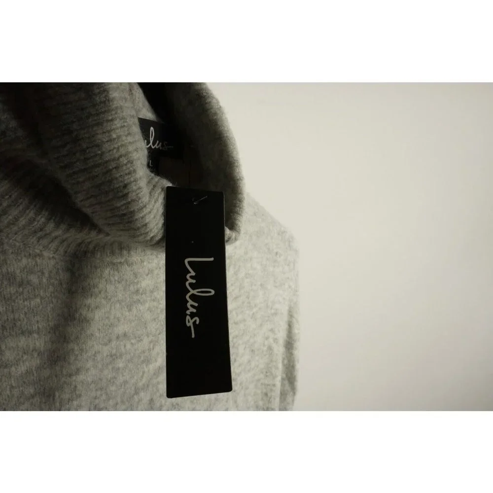 New Lulus Well Read Women's Size L Large Heather Grey Knit Turtleneck Sweater‎
